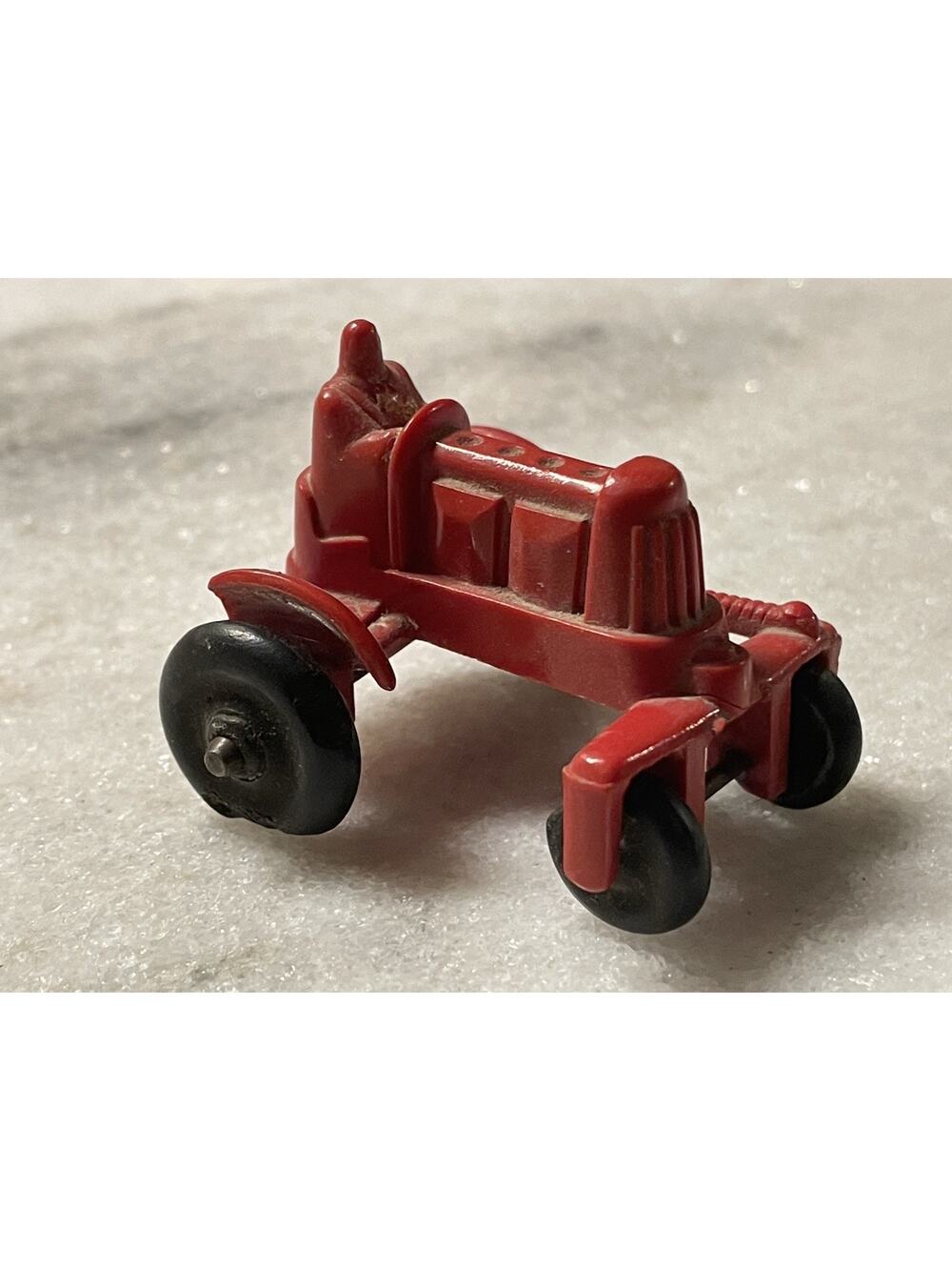 Vintage 1950s Manoil Mini Plastic Red Tractor Made In The USA Rubber Tires